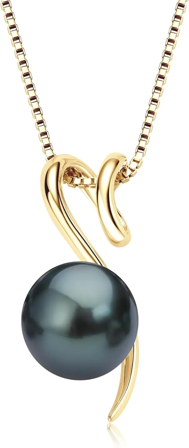 Tahitian Black Pearl Necklaces for Women, Sterling Silver Single Pearl Pendant Necklace Birthday Anniversary Jewelry Gifts for Wife Mom