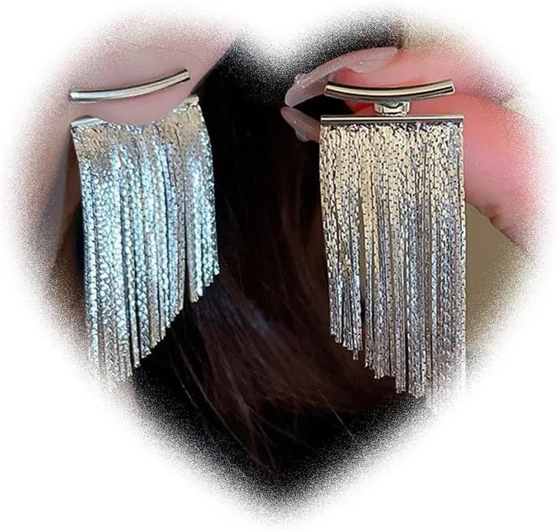 Tassel Earrings for Women Gold Silver Long Statement Drop Dangle Earrings Trendy Ear Jackets Front Back Earrings Bohemian Linear Fringe Chain Chandelier Prom Earrings Wedding Brides Bridesmaid Jewelry