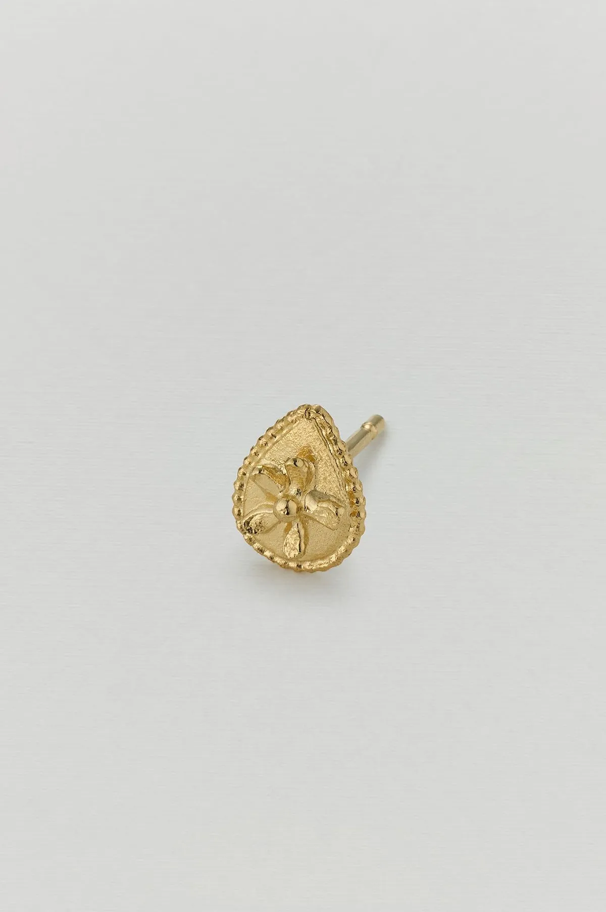 Teardrop Ex-Voto Flower Single Stud Earring Gold