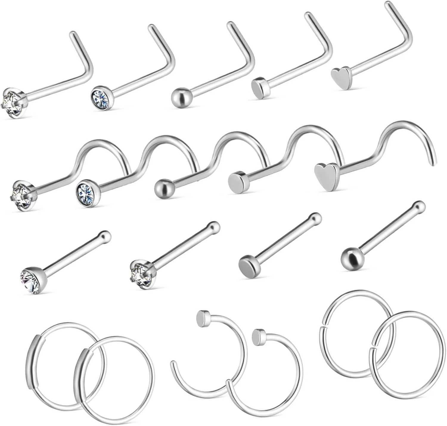 TENDYCOCO 1 Set Nose Set Nose Rings Hoops Nose Piercings Hoop Nose Jewelry Body Piercings Jewelry Bling Nose Ring Nose Studs Nose Ring Studs Nose Rings Stainless Steel Silver