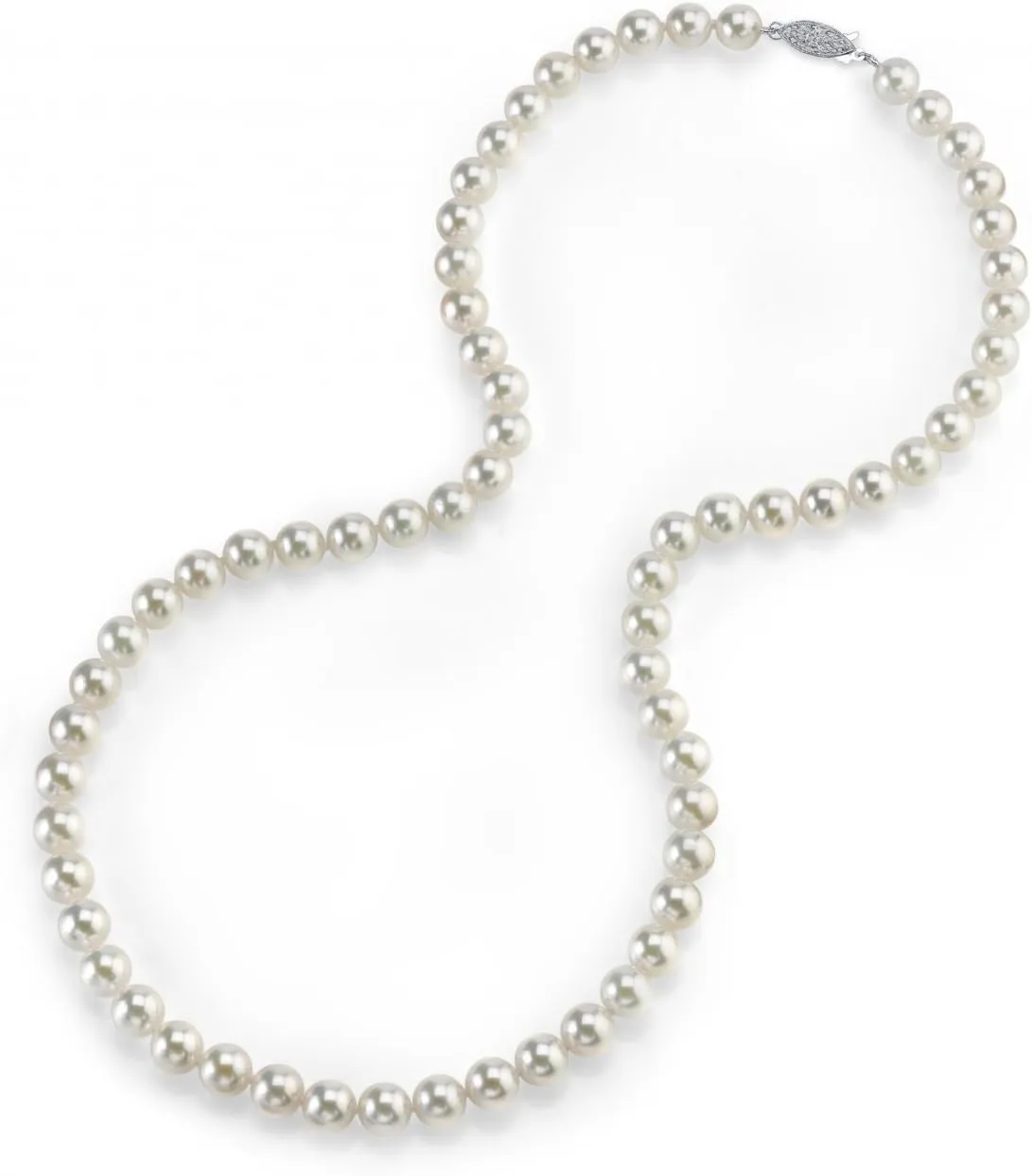 The Pearl Source 14K Gold 5.0-5.5mm AAA Quality Round Genuine White Japanese Akoya Saltwater Cultured Pearl Necklace in 16" Choker Length for Women