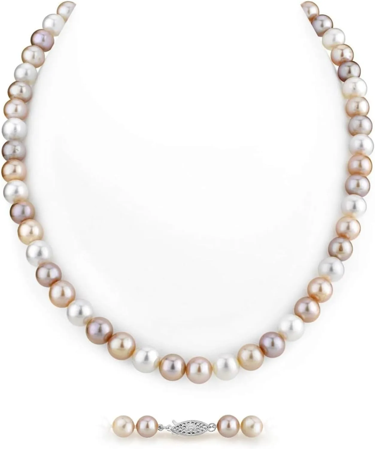 The Pearl Source 7.0-7.5mm Freshwater Pearl Necklace for Women - Pearl Strand Necklace | Multi-Color 18" Length Pearl with Genuine Cultured Pearls