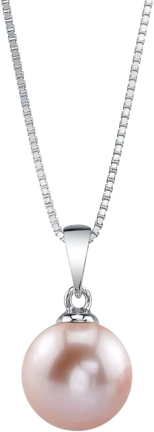 The Pearl Source 8mm Pink Freshwater Pearl Pendant Sydney Necklace for Women - Cultured Pearl Necklace | Single Pearl Necklace for Women with 925 Sterling Silver Chain