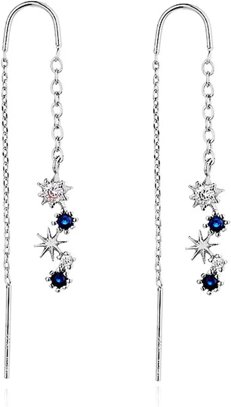 Threader Earrings Star Moon Chain Earrings Long Tassel Dangle Earrings Glitter Crystal Earrings for Women Wedding Party Jewelry Accessory for Girls Halloween Thanksgiving Birthday Gifts