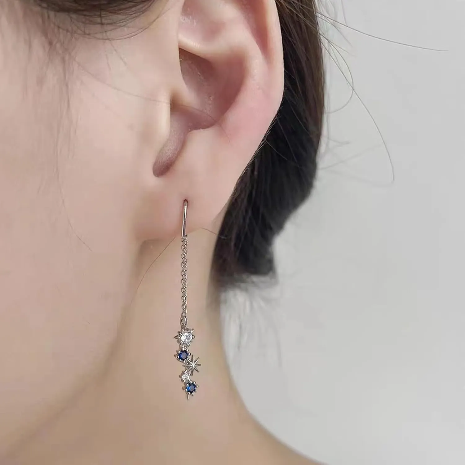 Threader Earrings Star Moon Chain Earrings Long Tassel Dangle Earrings Glitter Crystal Earrings for Women Wedding Party Jewelry Accessory for Girls Halloween Thanksgiving Birthday Gifts