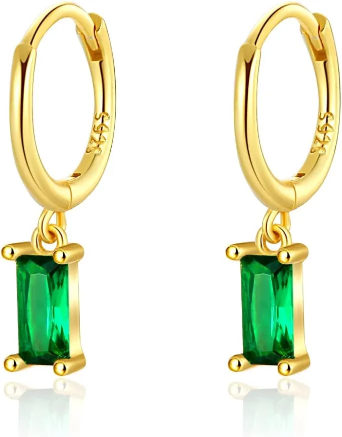 Tiny 925 Sterling Silver Hoops Earrings 18k Gold Plated Cubic Zirconia Cz Square Charm Small Dangle Huggie Hoop Earrings