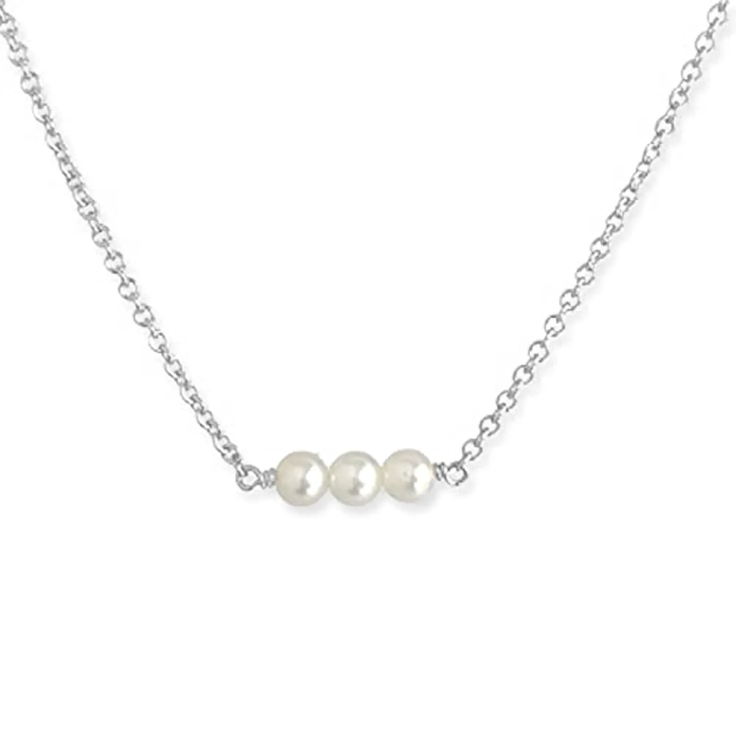 Tiny Pearl Necklace - Freshwater Pearl Necklace - Small Pearl Choker Necklace - White Cultured Pearl Necklaces for Women (Sterling Silver)
