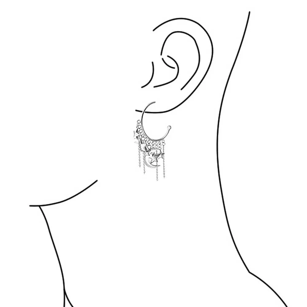 Trendy Moon Stars Dangling Charm Crescent Large Hoop Stud Earrings