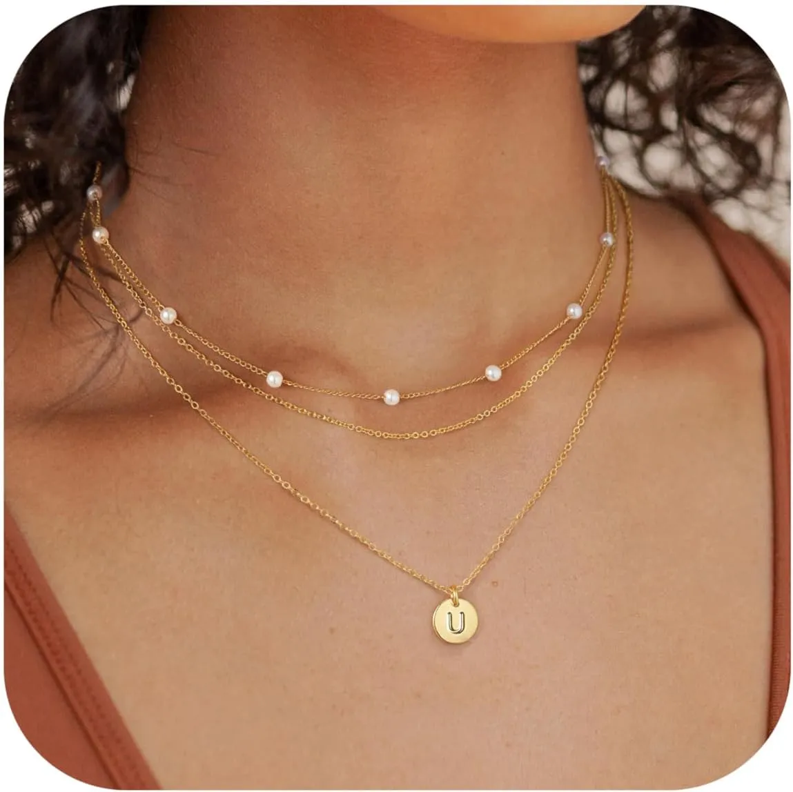 Turandoss Layered Pearl Necklaces for Women - Initial Necklaces, Dainty Gold Necklace, Initial Letter A-Z Pendant, Women's Gold Jewelry Gifts