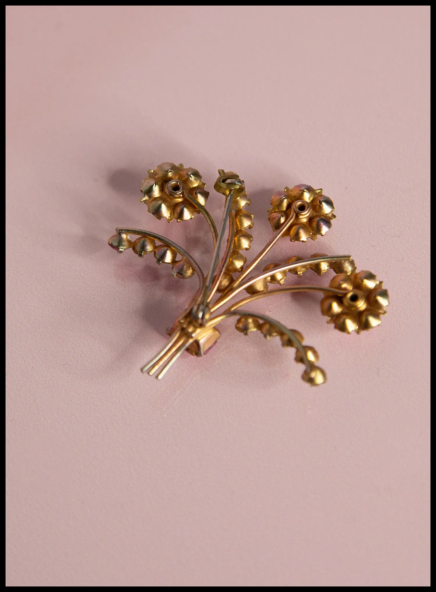 Vintage 1950s Pink Rhinestone Floral Spray Brooch