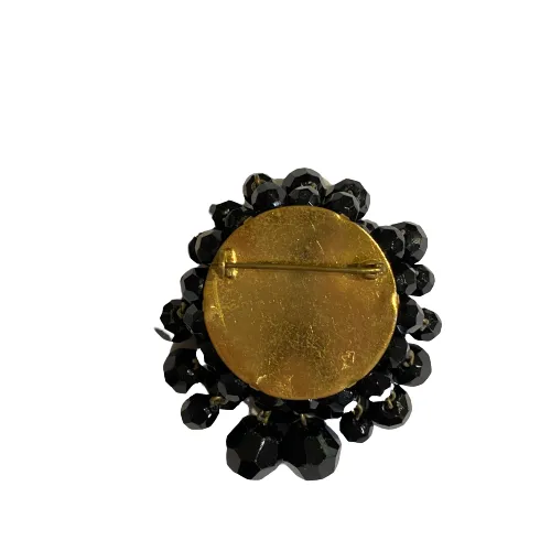 Vintage Black Beaded Brooch