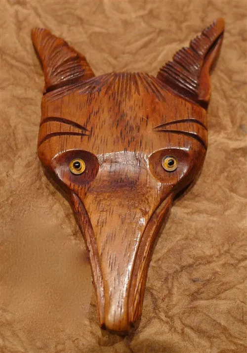 Vintage Estate Carved Wooden Fox Head Brooch/Pin