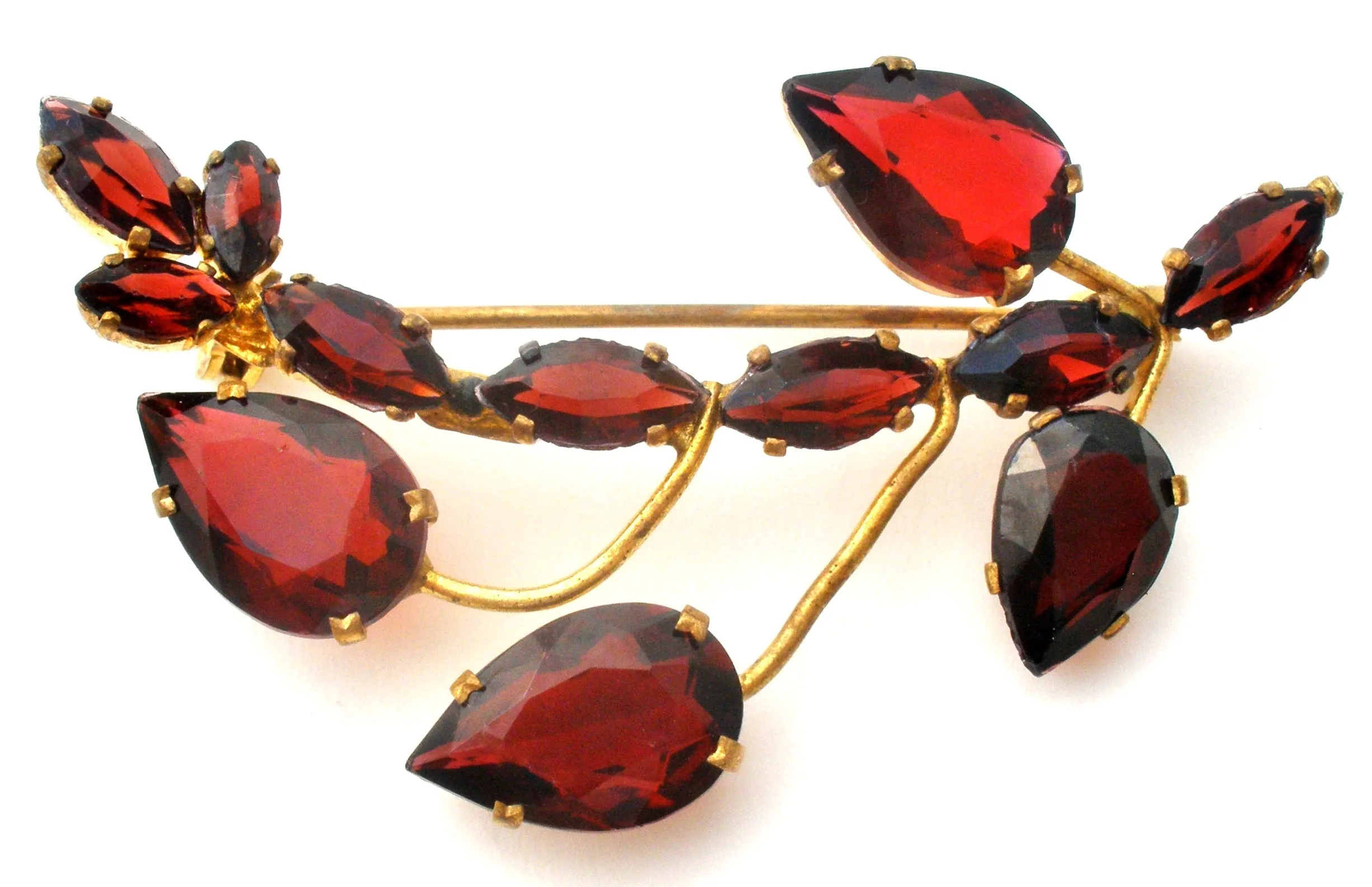 Vintage Garnet Rhinestone Brooch Pin Czech