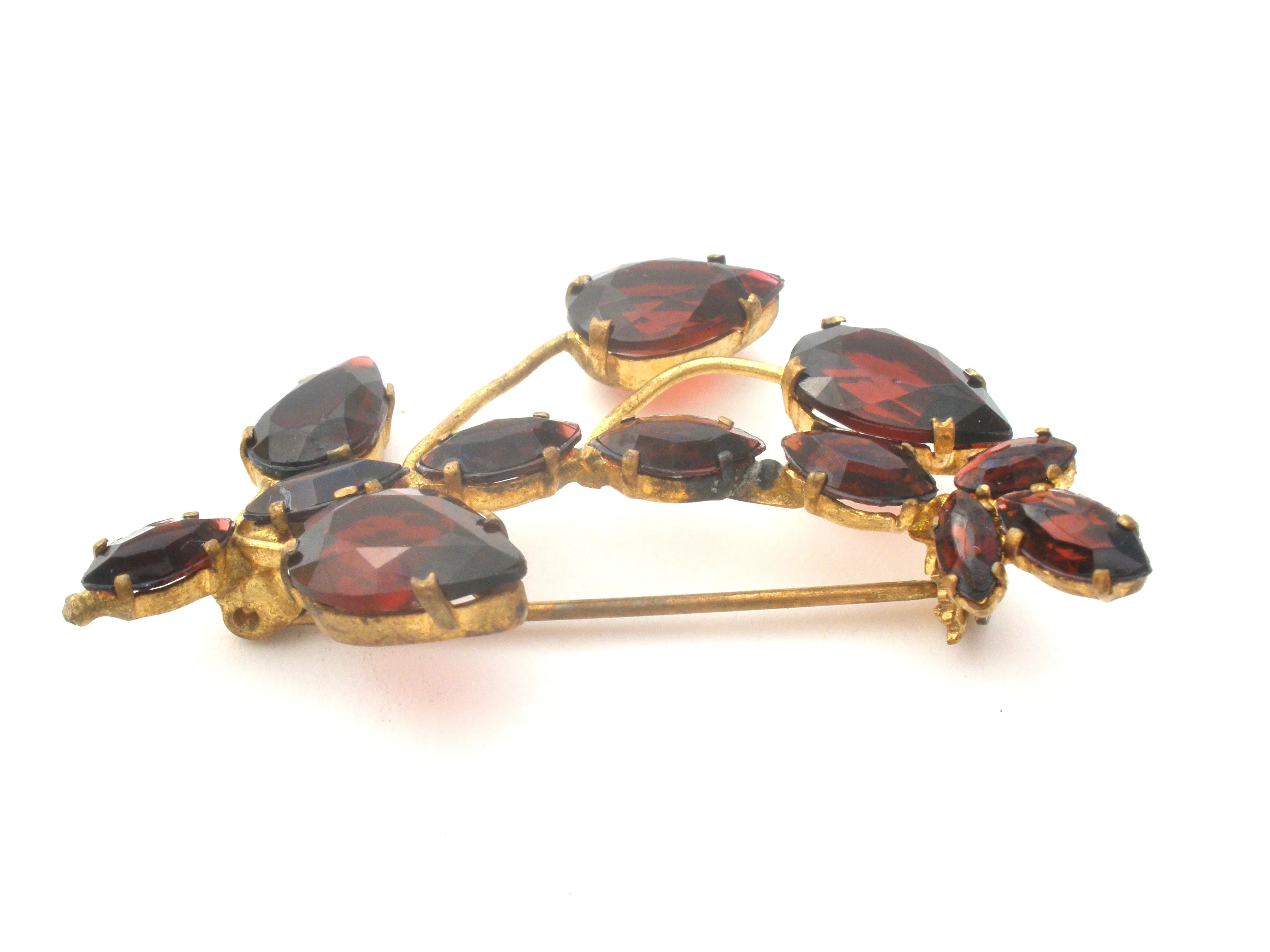 Vintage Garnet Rhinestone Brooch Pin Czech