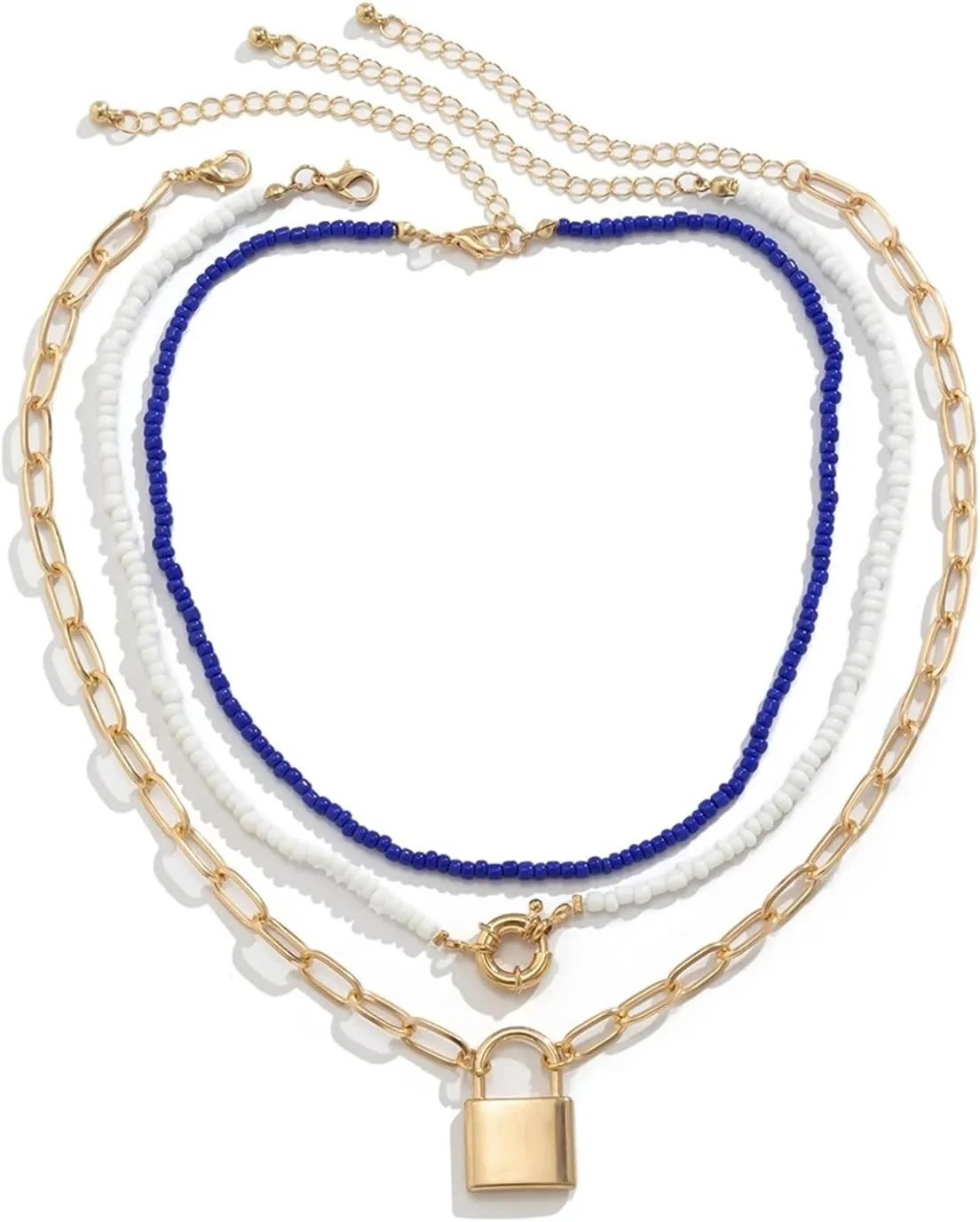 Vintage Layered Necklaces for Women, Gold Layered Necklaces for Women 3 Layer Gold Vintage Lock Bead Design Valentines Day Wolf Gifts