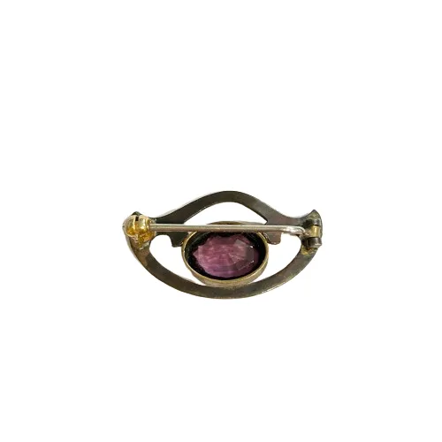 Vintage Purple & Brushed Gold Brooch