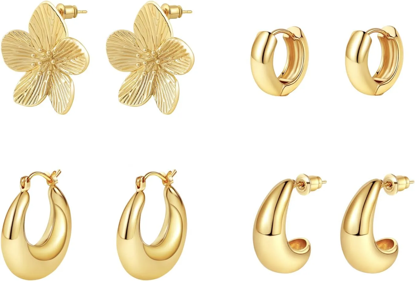 VIROMY Gold Hoop Earrings for Women, 14K Gold Plated Chunky Gold Hoop Earrings Set Hypoallergenic Thick Open Lightweight Hoop Earrings Multipack Jewelry for Gifts