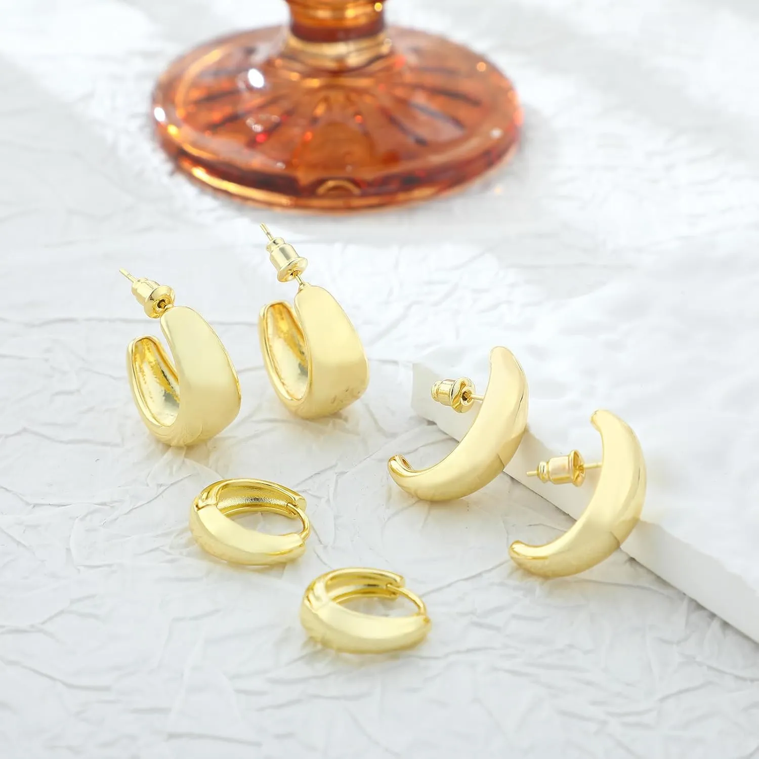 VIROMY Gold Hoop Earrings for Women, 14K Gold Plated Chunky Gold Hoop Earrings Set Hypoallergenic Thick Open Lightweight Hoop Earrings Multipack Jewelry for Gifts