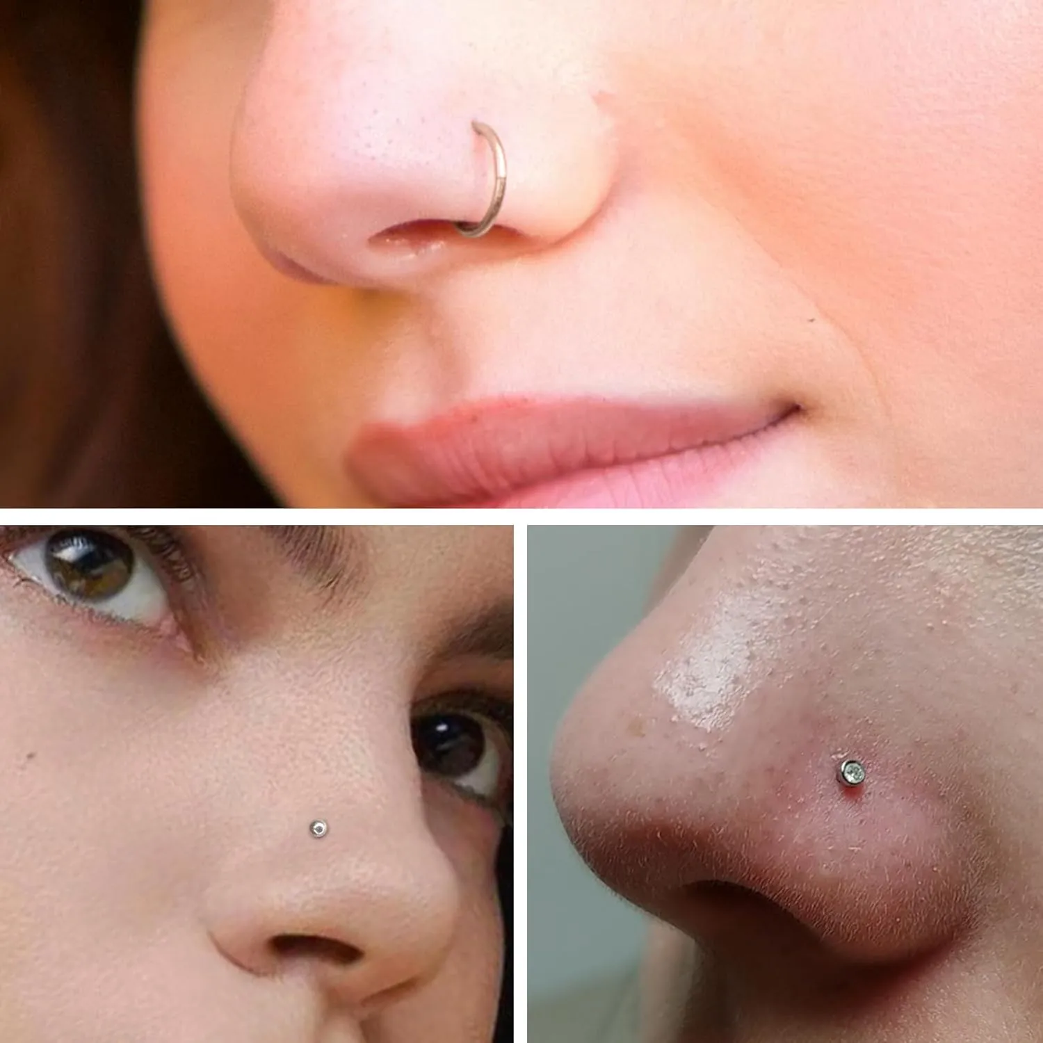 Vsnnsns 20G Nose Rings Studs Piercing Jewelry for Women 316L Surgical Stainless Steel L Shaped Corkscrew Straight Butterfly Heart Diamond CZ Hoop Nose Rings Studs Nostril Piercing Jewelry Silver Gold