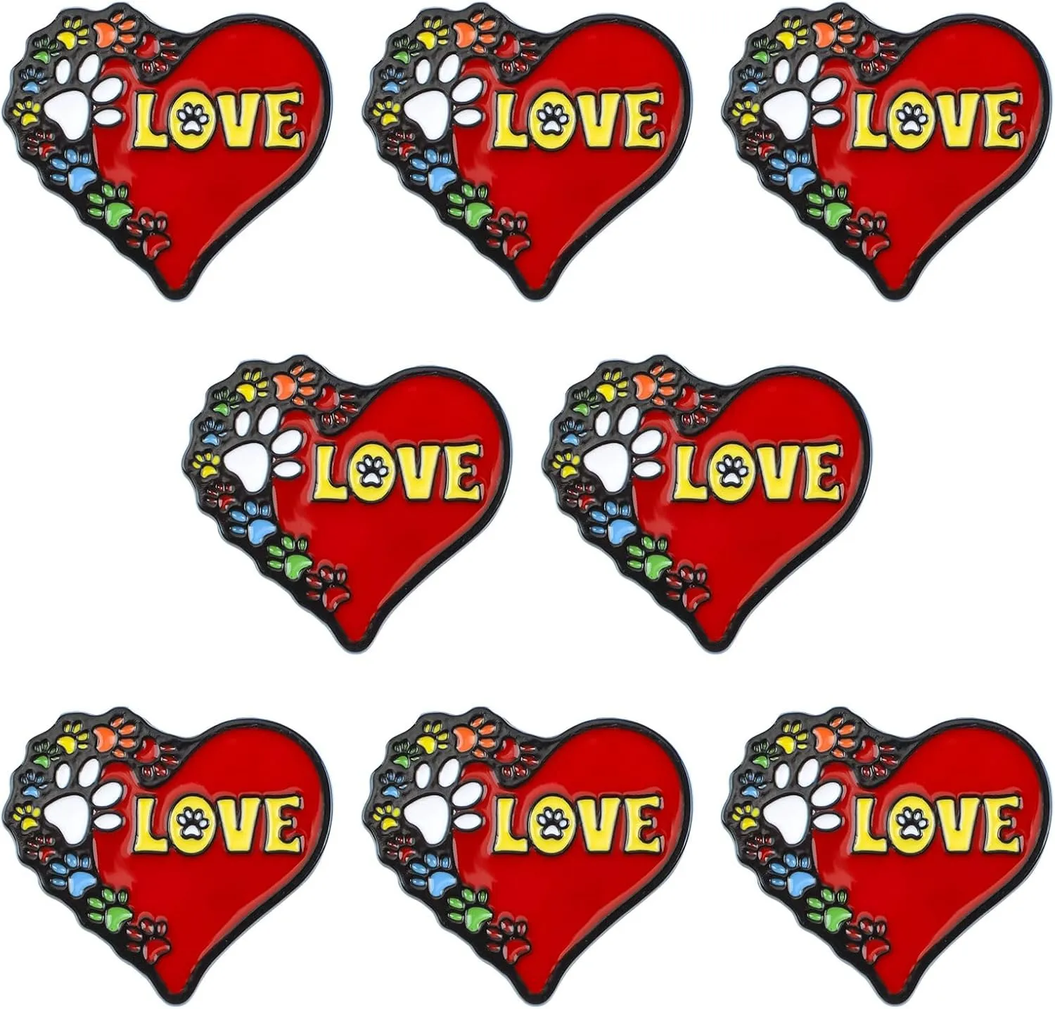WANDIC 8PCS Love Cat Claw Brooches, Red Heart-Shaped Pins Enamel Brooches for Clothing Accessories Decoration