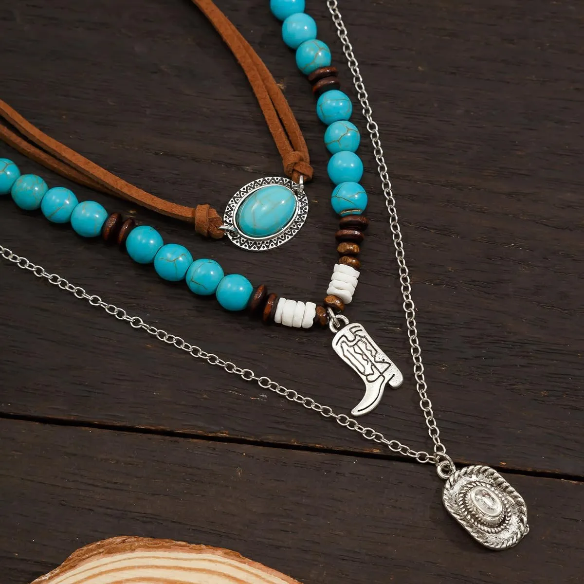 Western Choker Necklaces for Women Vintage Layered Turquoise Beaded Western Jewelry Boho Ox-head Cactus Cross Chain Choker Native Tribal Cowgirl Dresses Accessories