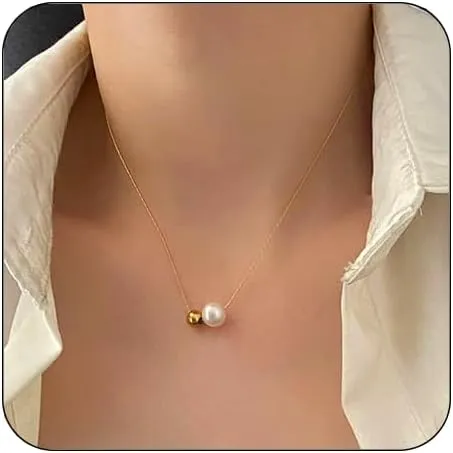 White Freshwater Pearl Necklace for Women Dainty Pearl Choker Necklace for Bridal Bridesmaid 18K Gold Plated Pearl Pendant Necklace Pearls Wedding Jewelry Gift