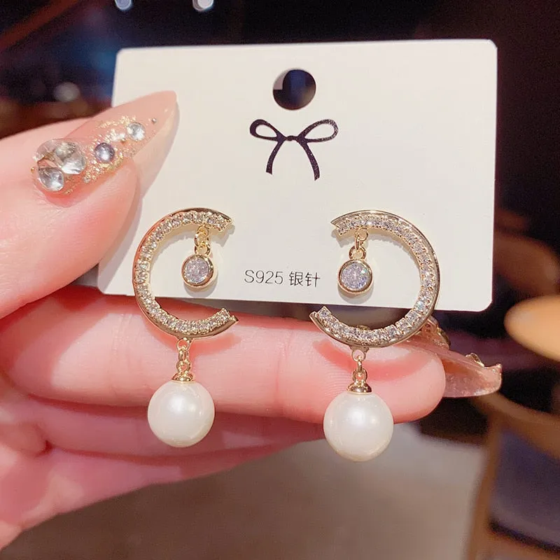 White Pearl Drop Earrings