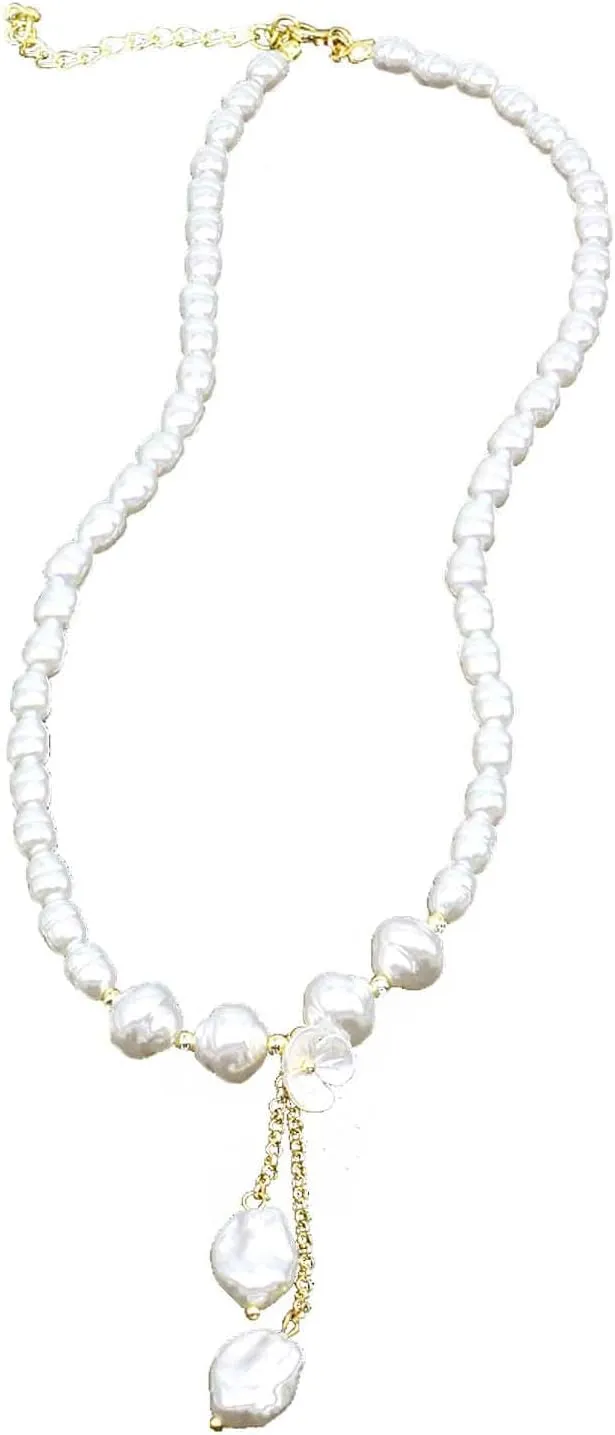 Women's Simulated Pearl Flower Statement Choker Necklaces Elegant Bohemia Pearl Chain Bib Collar Necklace Fashion Jewelry for Women Gold Plated