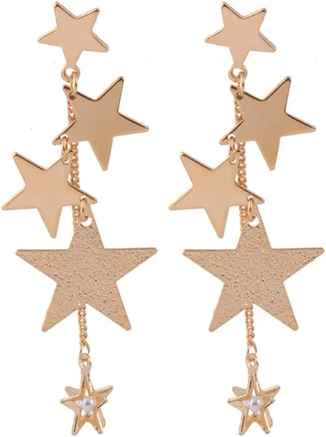 Womens Star Tassel Earrings Crystal Dangle Star Earrings Long Star Beaded Fringe Drop Earring for Women