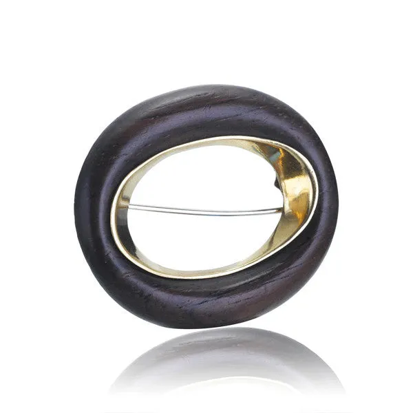 Wood & Gold Circle Pin