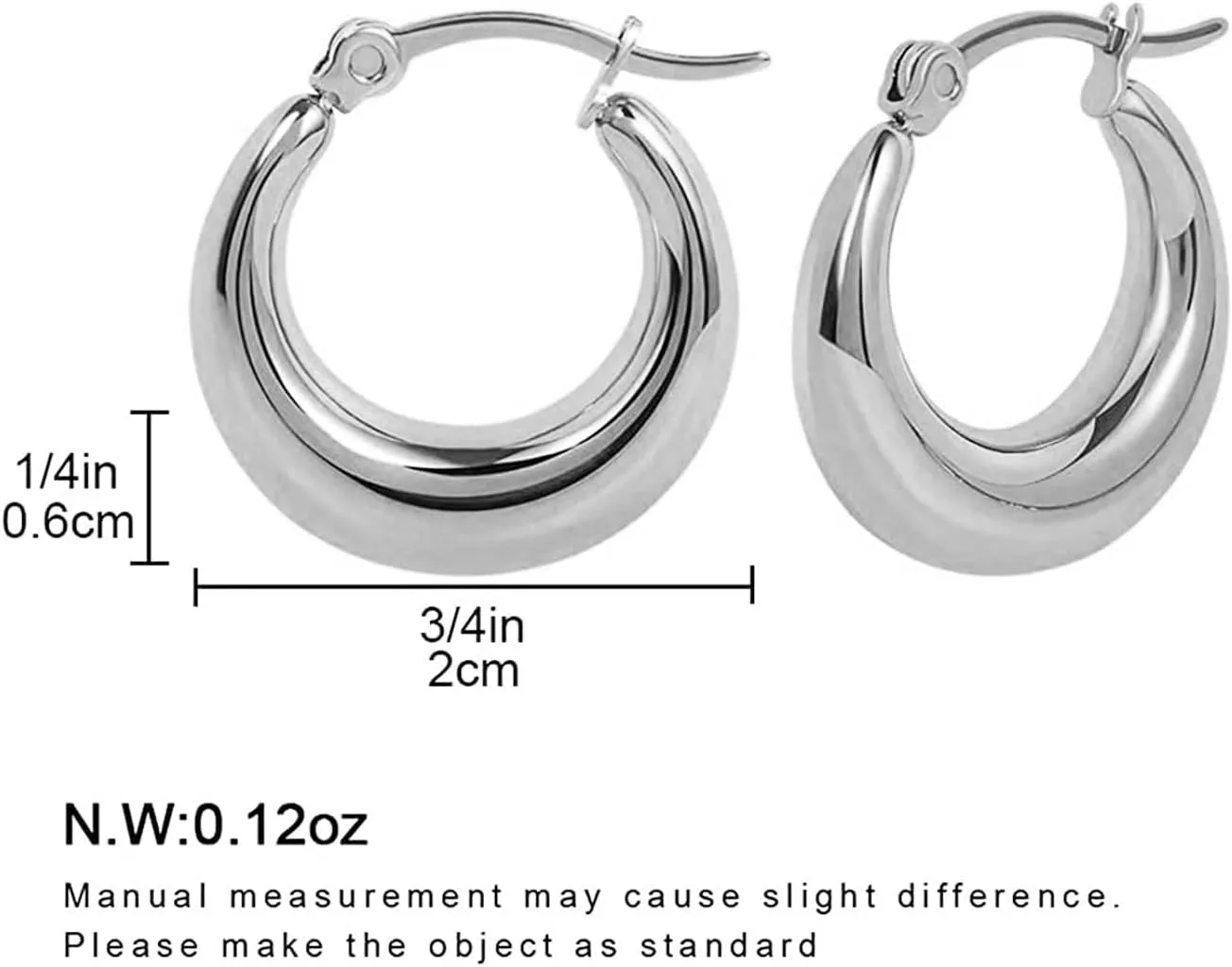 WOWORAMA Big Chunky Hoop Earrings for Women Silver Gold Stainless Steel Hoop Earrings Oval Thick Hollow Tube Hoop Earrings 20/30/40MM Hoops