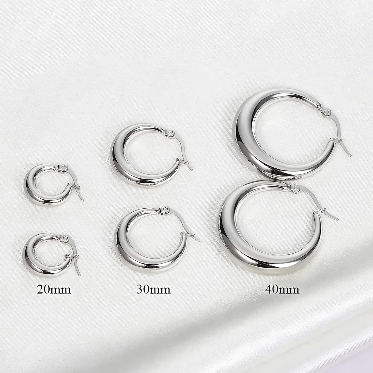 WOWORAMA Big Chunky Hoop Earrings for Women Silver Gold Stainless Steel Hoop Earrings Oval Thick Hollow Tube Hoop Earrings 20/30/40MM Hoops