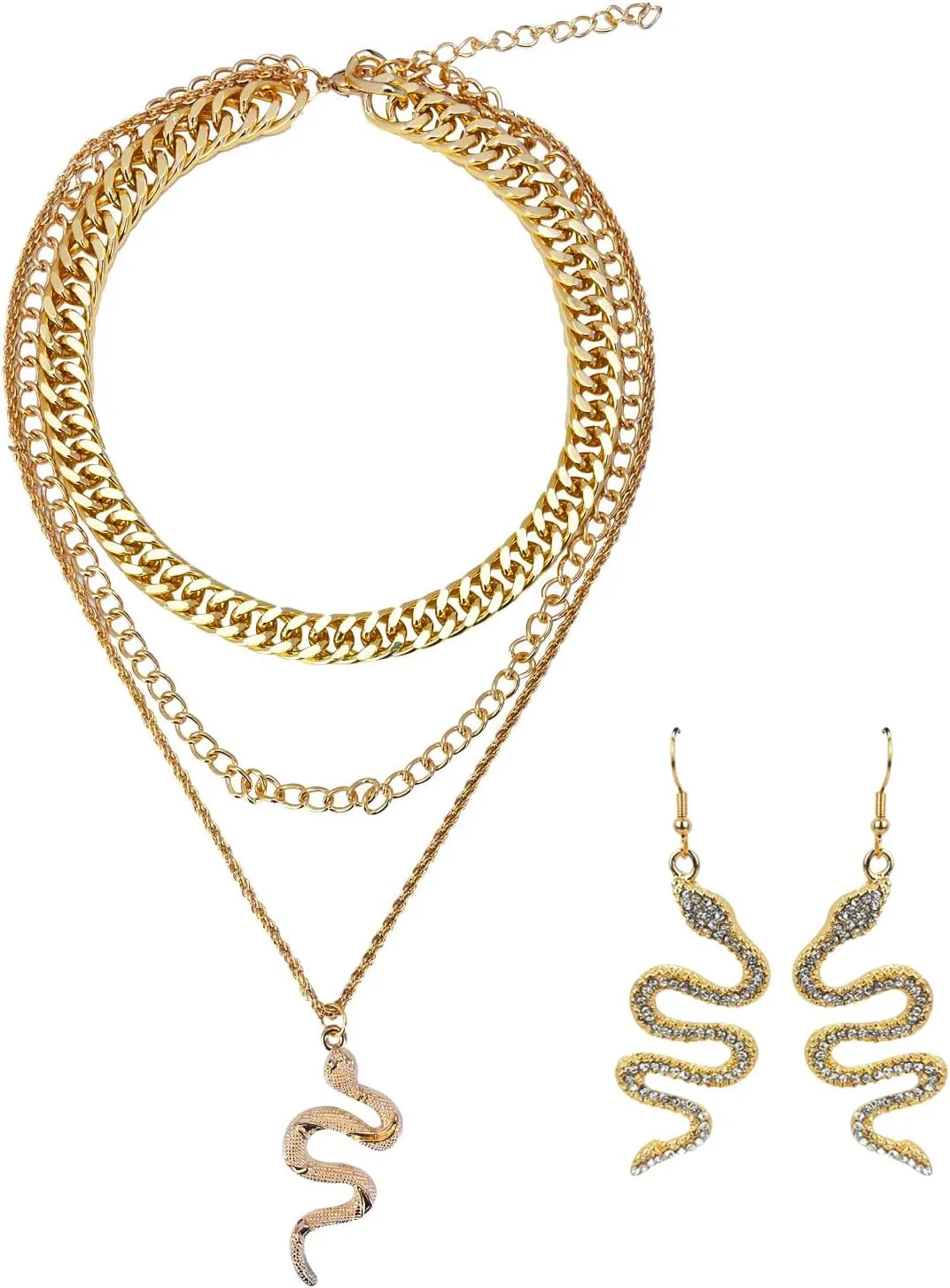 YBMYCM Snake Necklaces Earrings Set for Women Snake Jewelry Set Punk Animal Layered Choker Necklaces for Women