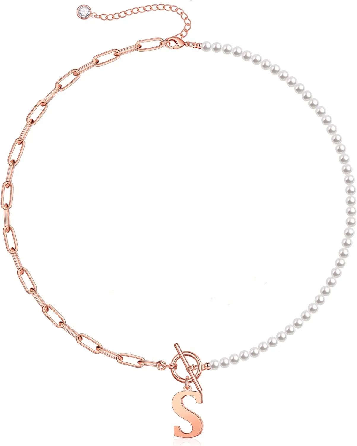 Yoosteel Pearl Initial Necklace for Women, Dainty Pearl Chain Choker Initial Necklaces for Women Toggle Clasp Paperclip Link Chain Gold Necklace Jewelry Gifts
