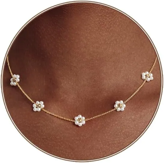Zeffy Pearl Necklace 4MM/6MM/8MM Dainty Round Imitation Pearl Choker Necklace Wedding Pearl Necklace Delicate Jewelry for Women Simple Bridesmaid Jewelry Gifts